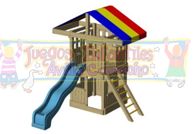 1 Torre de madera con 

•	Resbaladilla 1.20 m de alto
•	Casita de muñecas
•	Escalera
•	Toldo en lona o fibra de vidrio
CON DIFERENTES MEDIDAS A ELEGIR DEPENDIENDO TU ESPACIO
